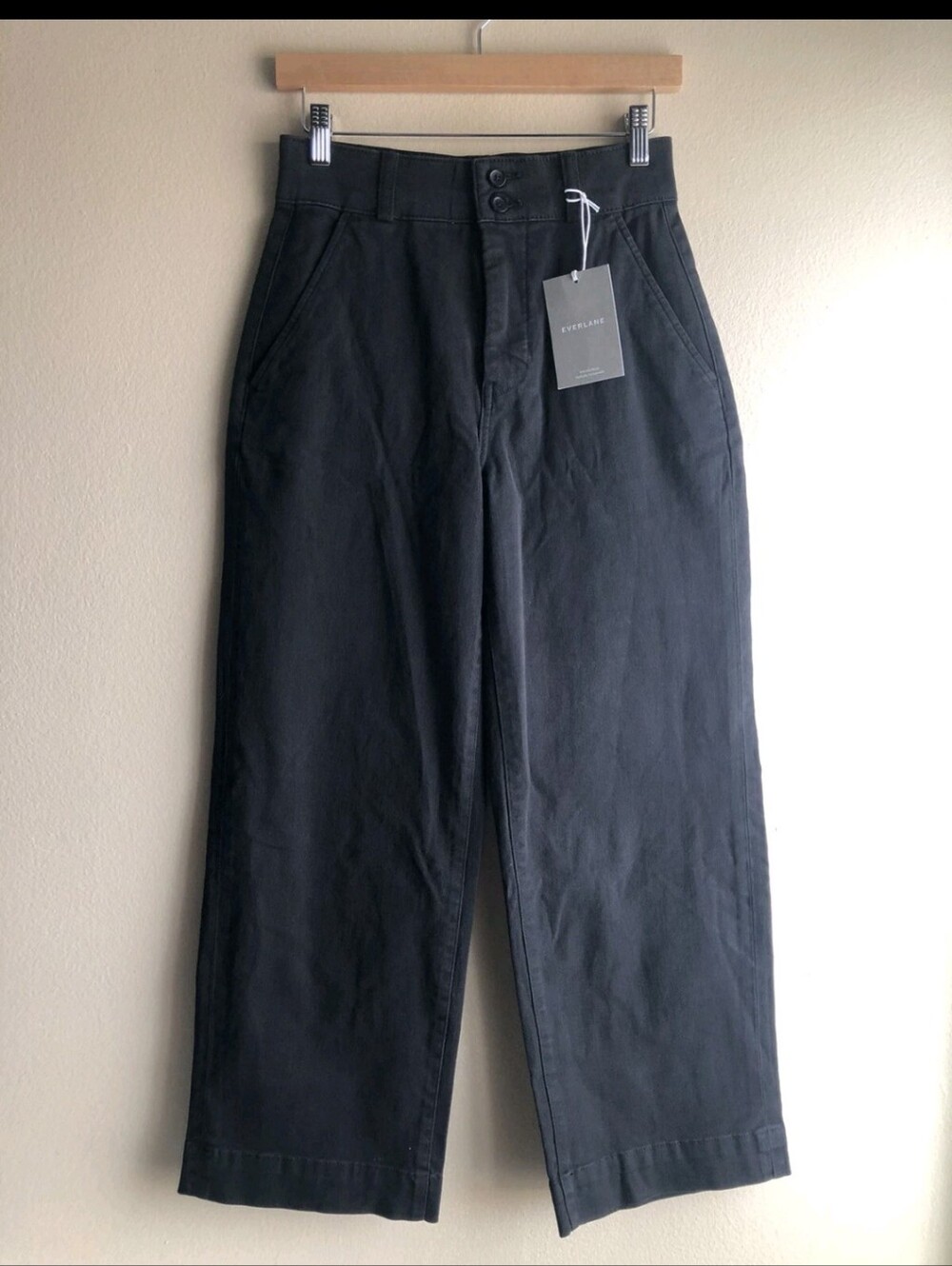 NWOT Everlane The Organic Cotton Black Wide-Leg Twill Pants Size 10